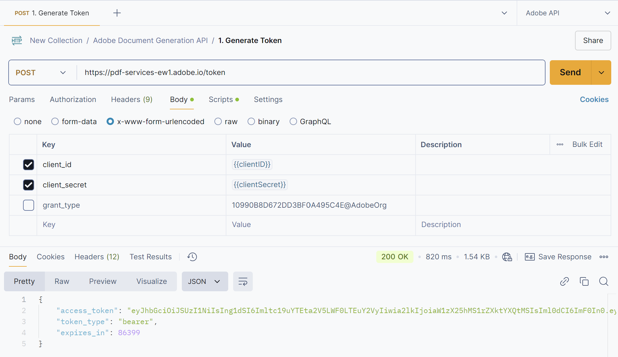 Obtaining access token Example