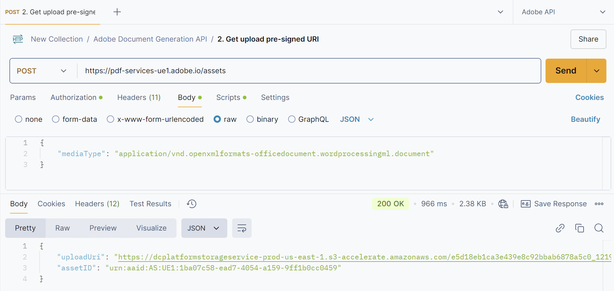 Requesting presigned URI