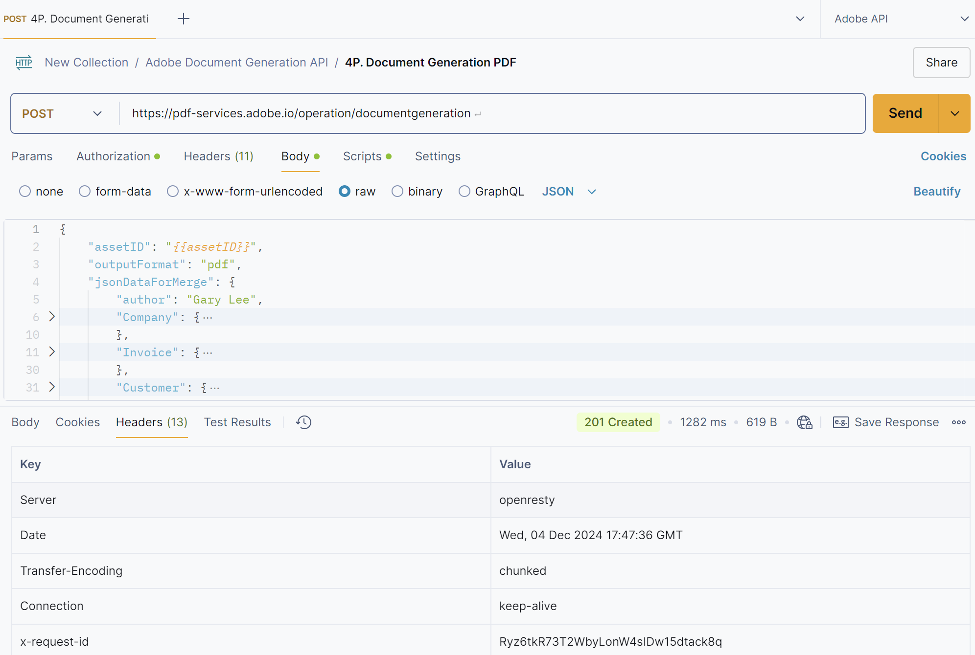 Document Generation Request Example